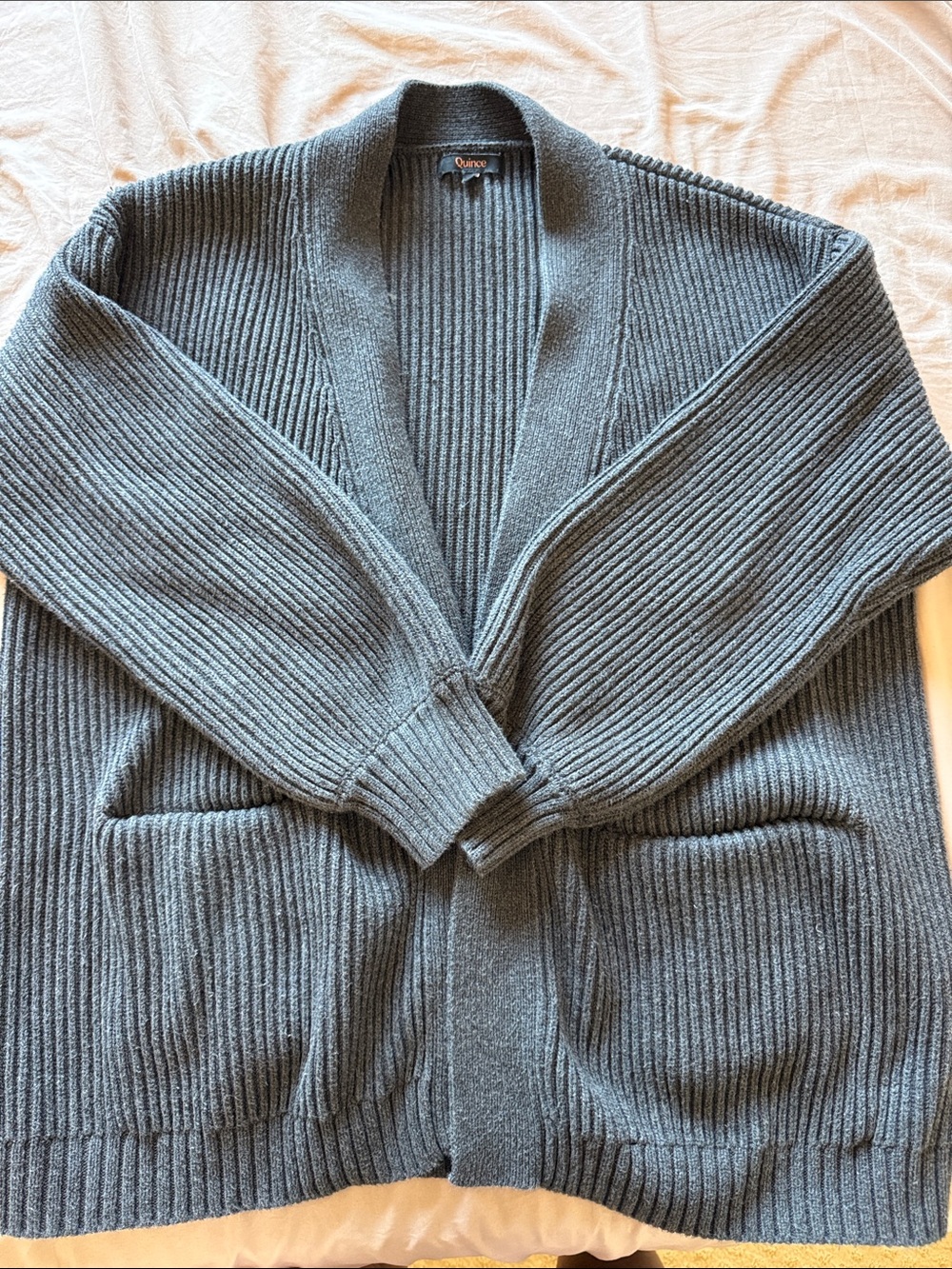 Quince women’s small Ribbed Shawl Cardigan Sweater — Gray
